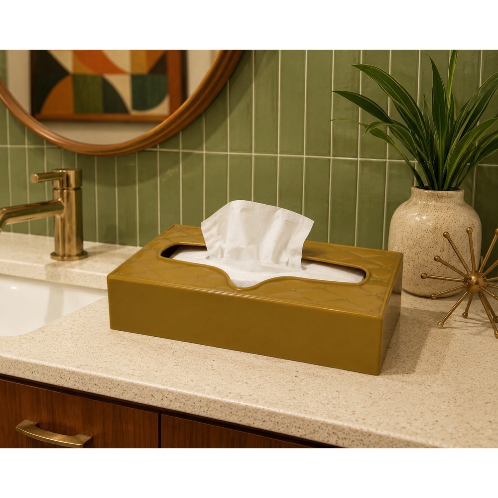 Vintage MCM Gold Plastic Tissue Box Cover Retro Bathroom Vanity Holder